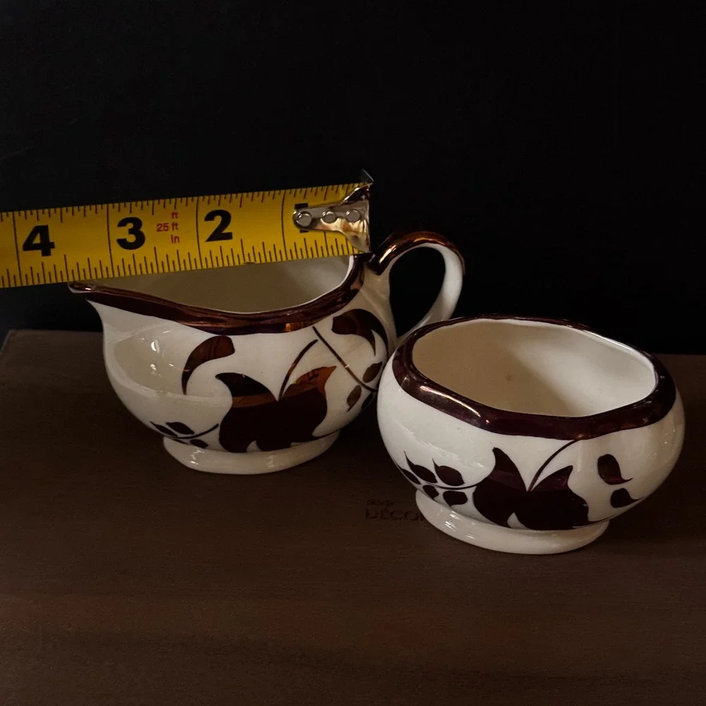 Lancaster Sandland England Copper Luster Cream and Sugar Set Leaf Design Vintage
